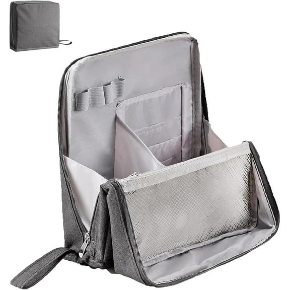 Makeup Bag,Standing Makeup Bag – Portable, Large Capacity, Vertical Large Opening Waterproof Multifunctional Make up Bags with Compartments, Toiletry Bag for Girls Women (Gray)