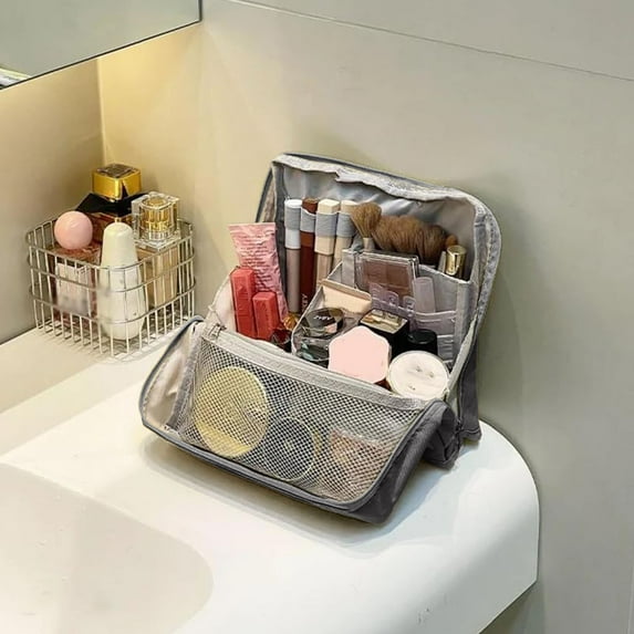 Doresty Makeup Bag, Large Capacity, Waterproof with Compartments, Multi-Purpose Large Capacity Oxford Cloth Standing Makeup Bag,Travel Makeup Organizer Portable