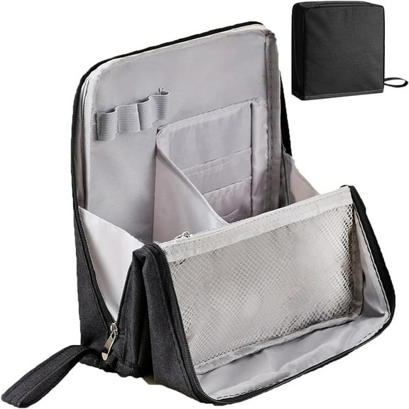 Doresty Makeup Bag, Multi-Purpose Large Capacity Oxford Cloth Standing Makeup Bag, Parallel Traveler Make-up Bags Fold Down, Toiletry Bags with Compartments for Traveling Women