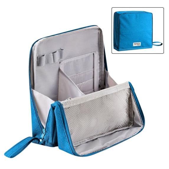 Doresty Standing Up Makeup Bag Multi-Purpose Large Capacity Cloth Standing Makeup Bag Portable Waterproof Toiletry Bag With Compartments