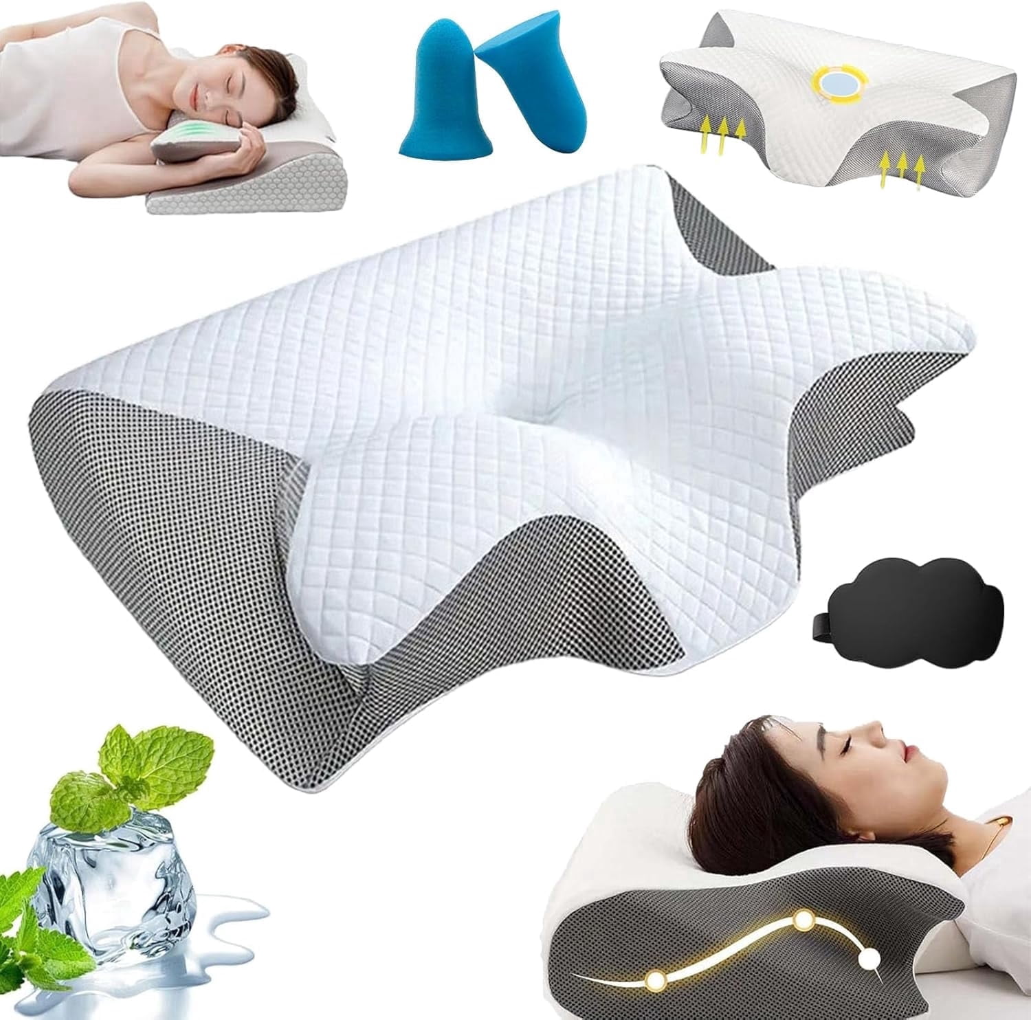 Pillow, Memory Foam Cervical Pillow, Ergonomic Orthopedic Contour, for Side, Back and Stomach Sleepers (Gray)