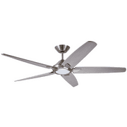 Dorian Eco 60 Inch Ceiling Fan with Light | Dimmable LED Fixture with Premium DC Motor | 6-Speed Wall Control with Gray Solid Wood Blades with and Downrod Mount, Brushed Steel CF515TM60BS