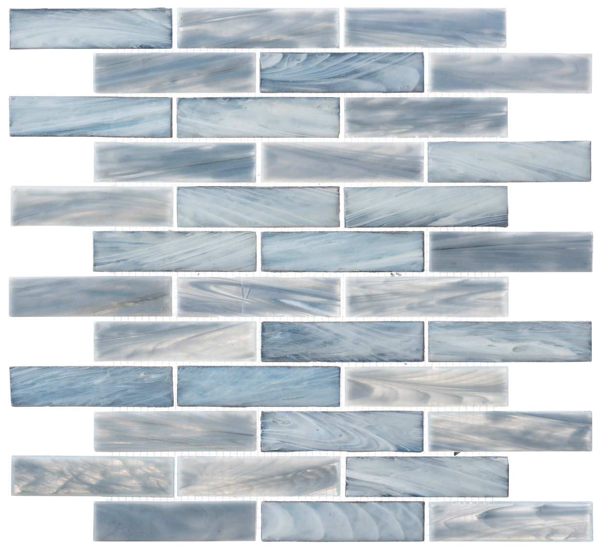 Dorian Ecru Blue 1-in. x 4-in. Beveled Brick Joint Satin Glass Mosaic Wall and Floor Tile
