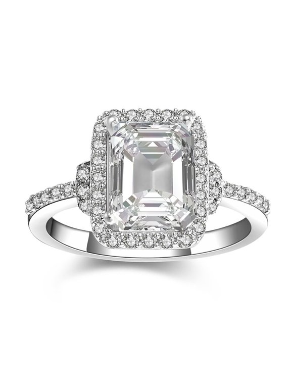 Dorian Engagement Ring Halo Emerald Sterling Silver Women Ginger Lyne Collection