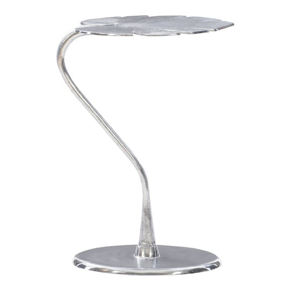Dorian Leaf-Shaped Metal Accent Side Table, Silver