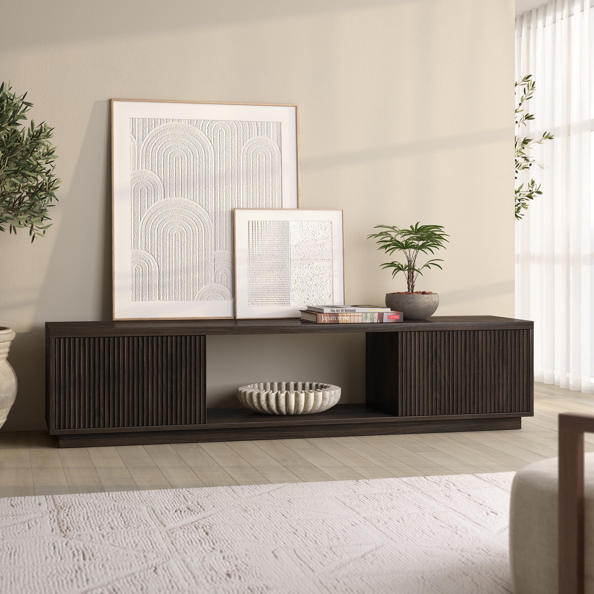 Dorian Rectangular Fluted TV Stand for TV's up to 78" in Alder Brown