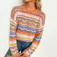 thumbnail image 1 of Doriano Women's Crochet Knit Pullover Top with Long Sleeves & Block Color Design - Loose Fit Blouse, Orange, L, 1 of 6