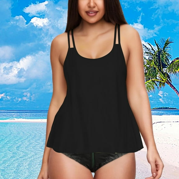 Doriano Women's Flowy Tankini Top - Modest & Loose-Fit Swimwear for Comfort and Style 2025 Summer Essential, Black, XXL