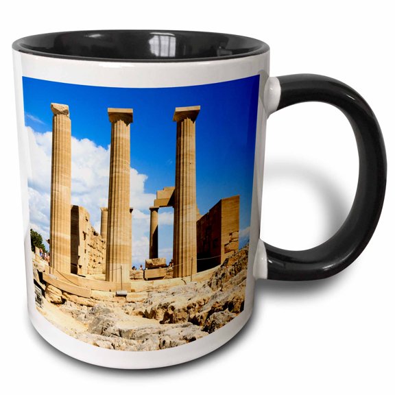 3drose, Doric Temple of Athena, Lindos, Rhodes. Greece., 15oz Two-tone Black Mug