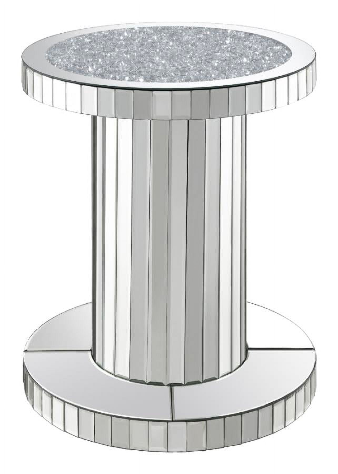 Crystal Inlay Round Mirrored Acrylic Pedestal Accent Table
