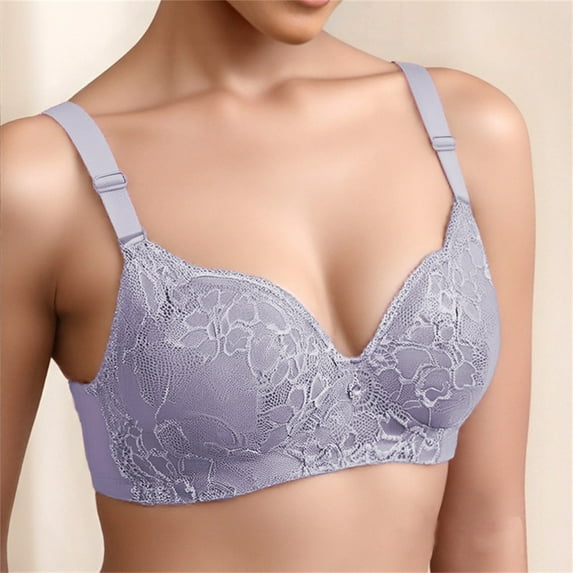 Dorinao 2Pc Women's Underwire Lace Bra Set – Adjustable Push-Up Support for Yoga & Daily, Purple, 36D