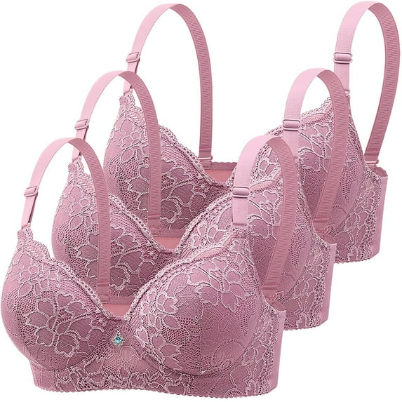 Dorinao 3Pc Women's Lace Underwire Bra Set – Adjustable Push-Up Support for Everyday & Training, White, 38E