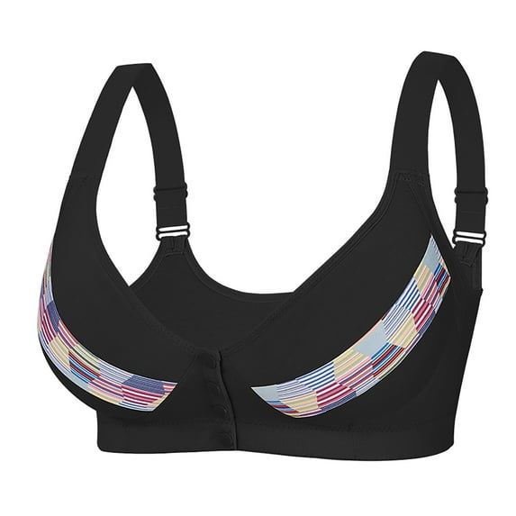 Dorinao Plus Size Wireless Bra A-G Cup 36-52 – Front Closure, Breathable Full Coverage for Older Women, Black, 38D