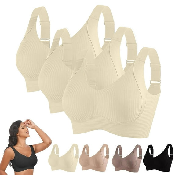 Dorinao Senior Women's Front Snap Closure Wireless Bra 3-Pack – Breathable Posture Support for Older Adults, Multicolor, 34C