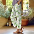 thumbnail image 1 of Dorinao Summer Linen Pants for Women Wide Leg Boho Pants Loose Palazzo Pants Floral Pants with and Pockets, Green Women Blendingpants, S, 1 of 3