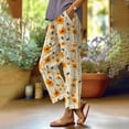 thumbnail image 1 of Dorinao Summer Linen Pants for Women Wide Leg Boho Pants Loose Palazzo Pants Floral Pants with and Pockets, Yellow Women Blendingpants, L, 1 of 3