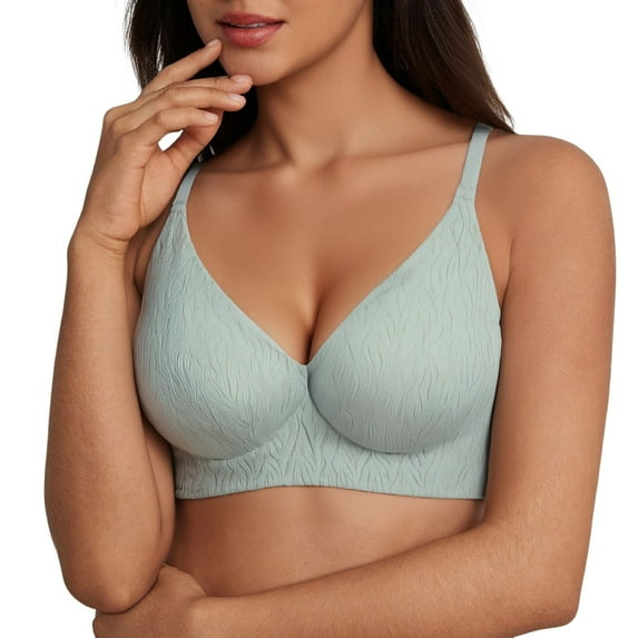 Dorinao Women's Adjustable Straps Solid Sexy Bra – Wireless Soft Support with Lace Trim, Green, 36D