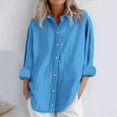 thumbnail image 1 of Dorinao Women's Oversized Linen Cotton Long Sleeve Blouse - Button Front Loose Fit Shirt for Casual & Summer, Blue, M, 1 of 6