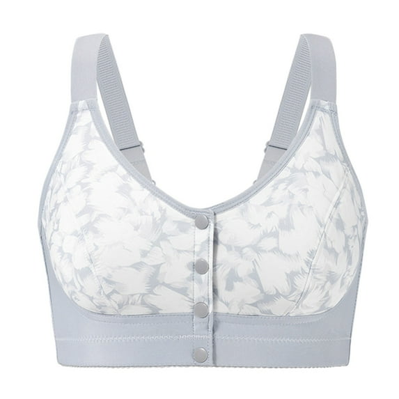 Dorinao Women's Plus Size Front Buckle Wireless Bra – Adjustable Straps with Printed Design, Gray, 38E