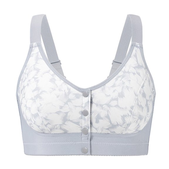 Dorinao Women's Plus Size Front Buckle Wireless Bra – Adjustable Straps with Printed Design, Gray, 44H