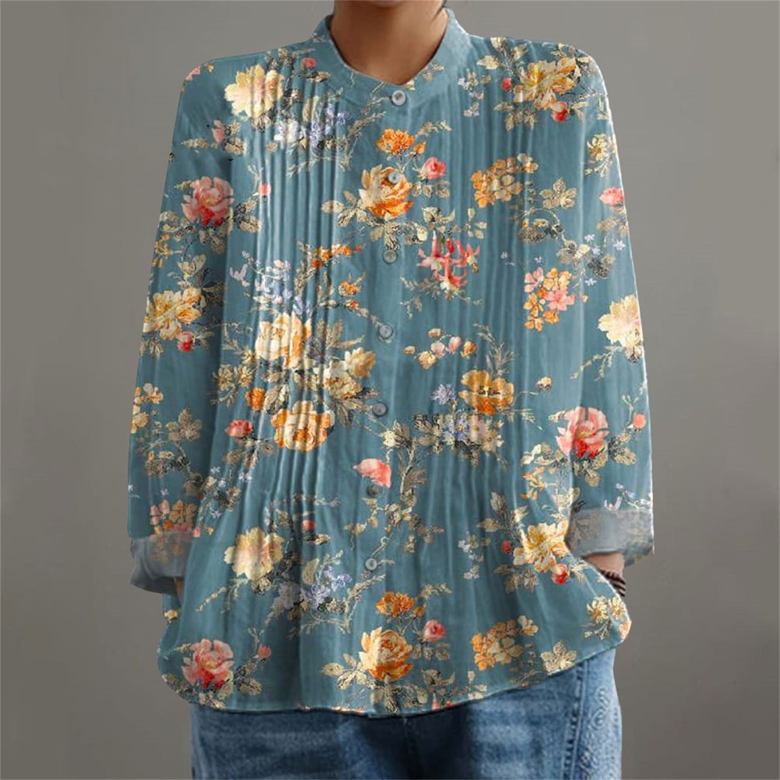 Dorinao Women's Retro Pleated Front Blouse - Linen-Like Fabric Elegant ...