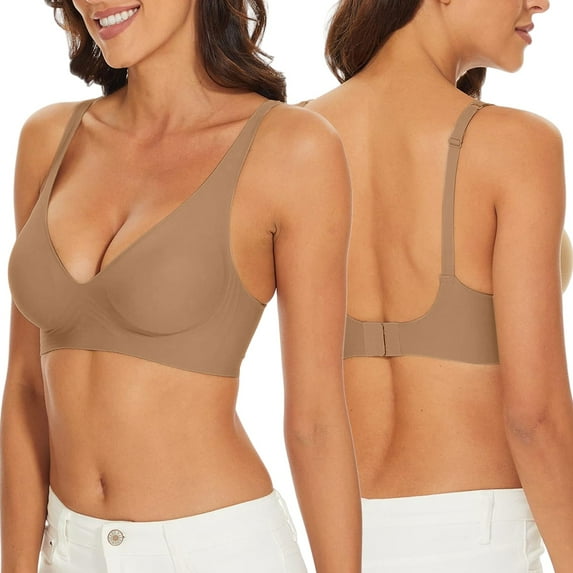 Dorinao Women's Seamless Wireless Anti-Sagging Bra – Soft Support Sleep & Sports Underwear, Brown, 32B