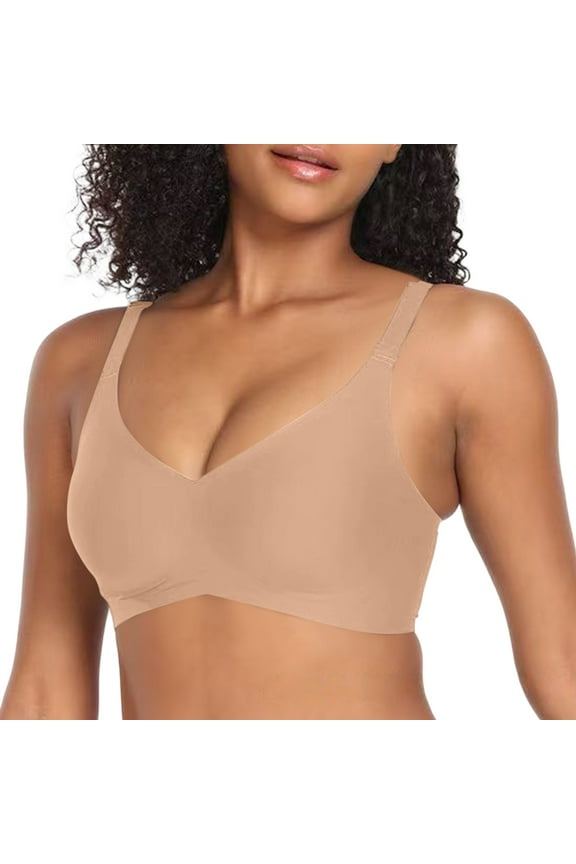 Women's Wireless Full Coverage Bra – W-Shaped Jelly Strip Support for Regular & Plus Sizes, Brown, 32B
