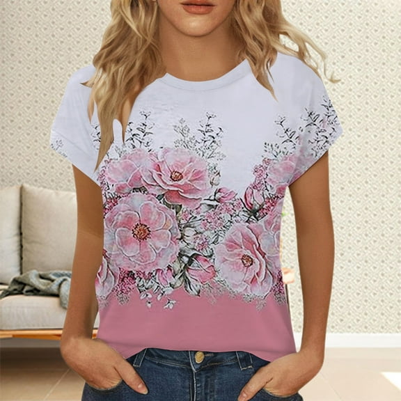 Dorinao Womens Summer Tops Short Sleeve Shirts Crew Neck Cute Trendy Tunic Blouses, White, XXL