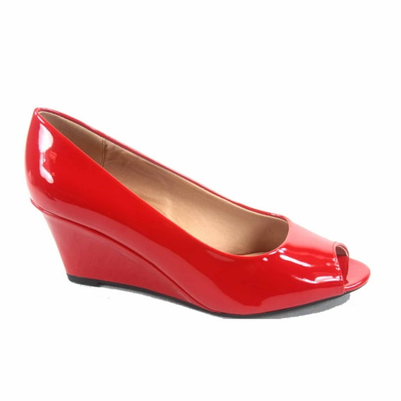 Doris-12 Women's Open Peep Toe Patent Wedge Heel Shoes