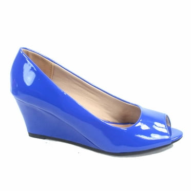 Doris-12 Women's Open Peep Toe Patent Wedge Heel Shoes
