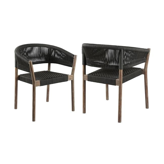 Light Eucalyptus and Charcoal Rope Arm Dining Chairs, Set of 2