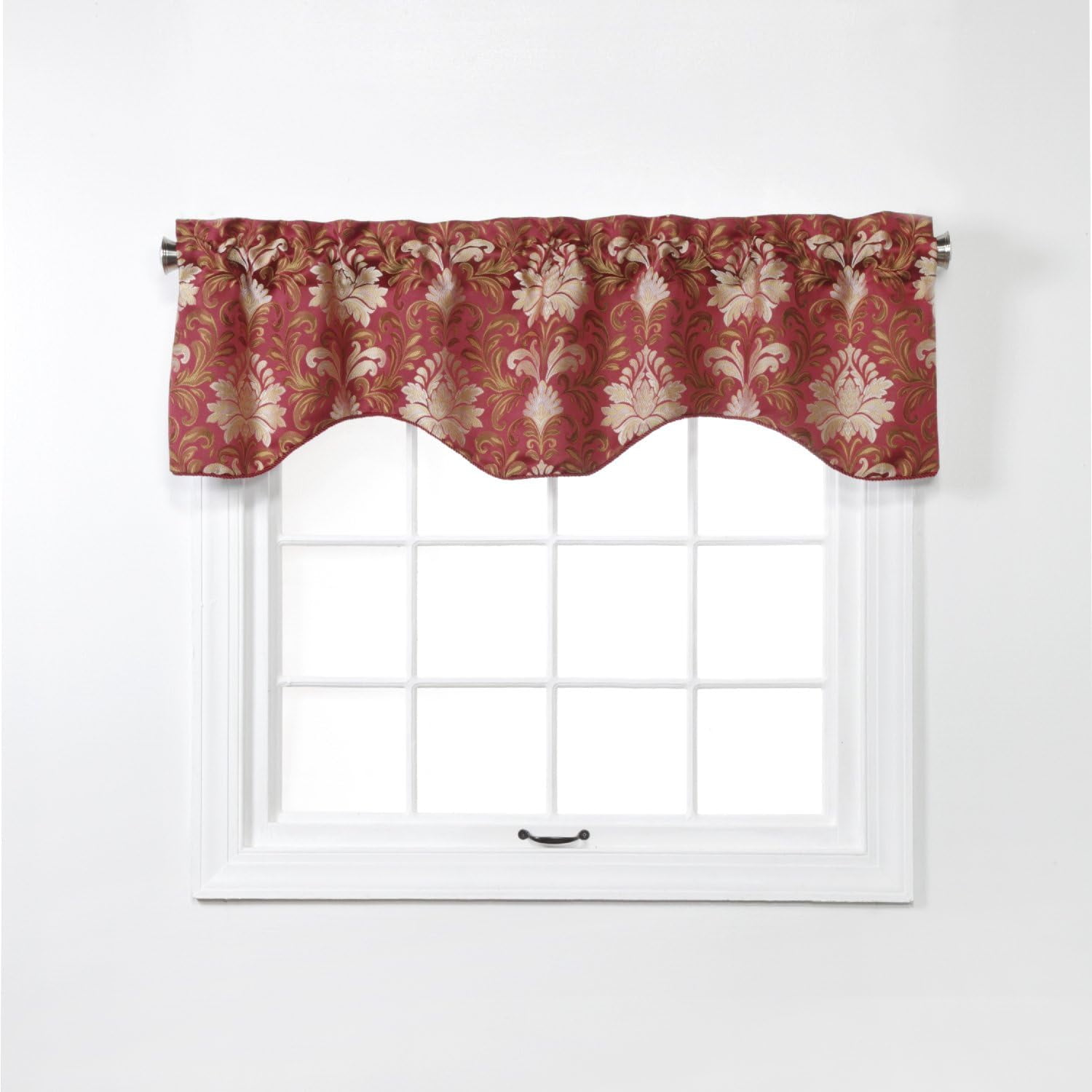 Doris Lined Scalloped Valance With Cording, 55" X 17", Burgundy