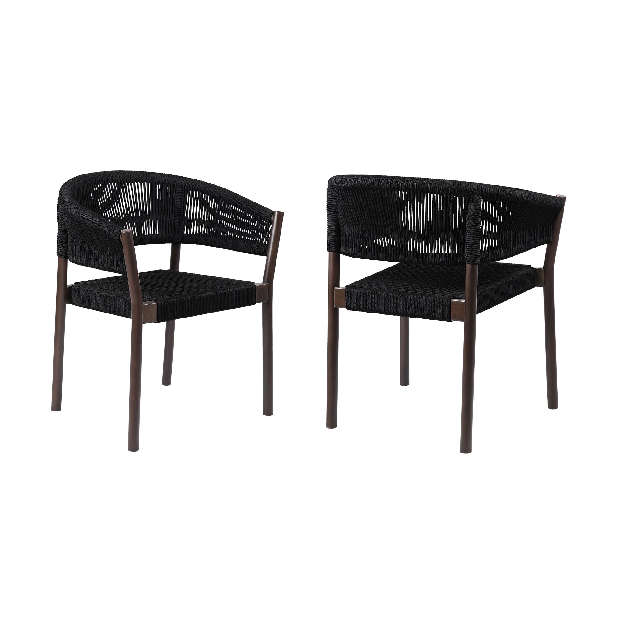 Dark Eucalyptus and Black Rope Arm Dining Chairs with Cushions