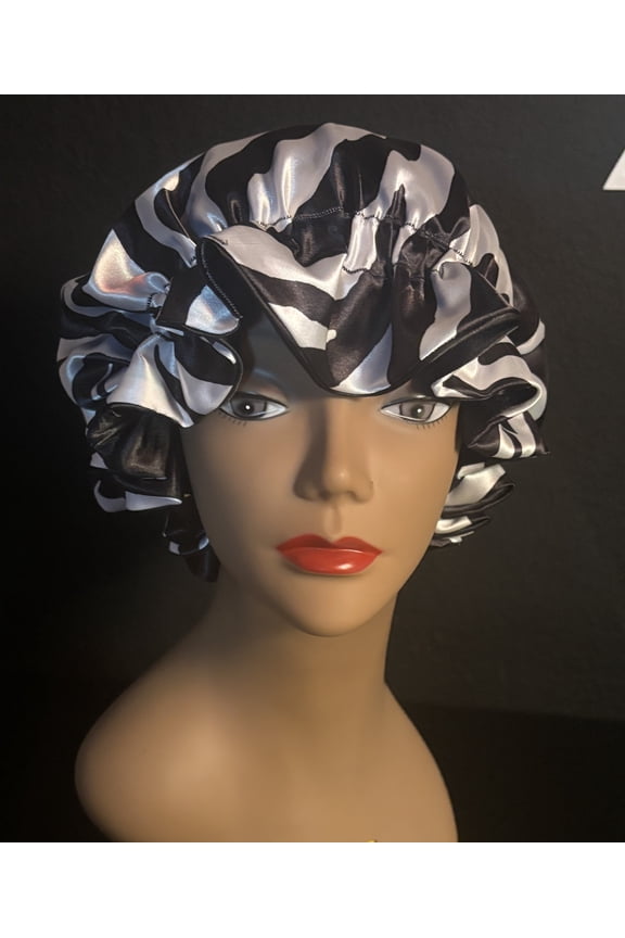 Black and White satin bonnet