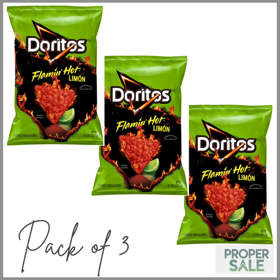 Doritos Flamin' Hot Limon Flavored Tortilla Chips, 9.25 oz Bag ( pack of 3 )