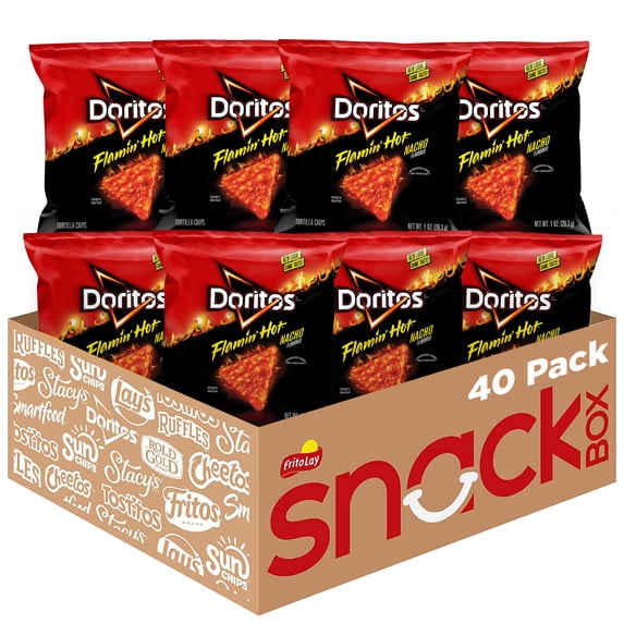 Doritos Flamin' Hot Nacho Flavor Tortilla Snack Chips, 40 Count 1 Ounce Bags
