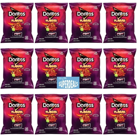 Doritos Flavored Tortilla Chips, Flamas, Reduced Fat,1 Ounce (Pack of 12) Bundled by SUPERDEALS with Mystery Gift