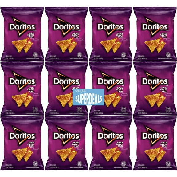 Doritos Flavored Tortilla Chips, Spicy Sweet Chili, 1.75 Ounce (Pack of 12) Bundled by SUPERDEALS with Mystery Gift