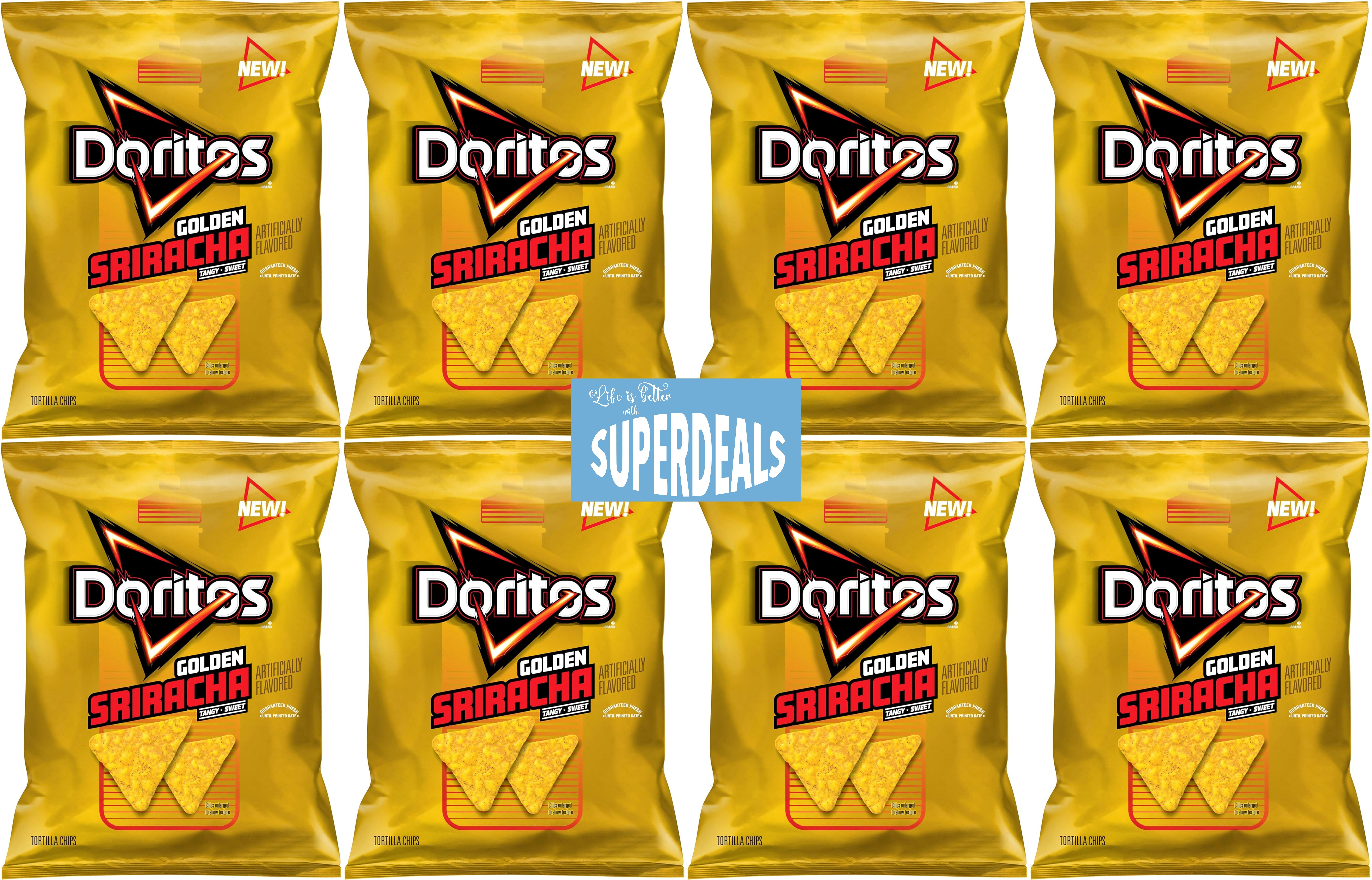 Doritos Golden Sriracha Flavored Tortilla Chips, 2.5 oz Bags, 8 Count with Mystery Gift