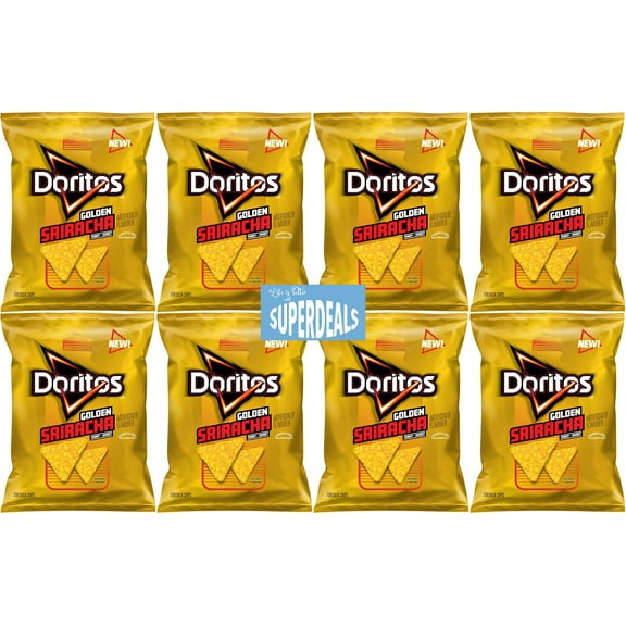 Doritos Golden Sriracha Flavored Tortilla Chips, 2.5 oz Bags, 8 Count with Mystery Gift