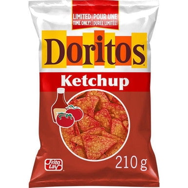 Doritos Ketchup Tortilla Chips Tangy Canadian Snack 210g (7.4 oz)
