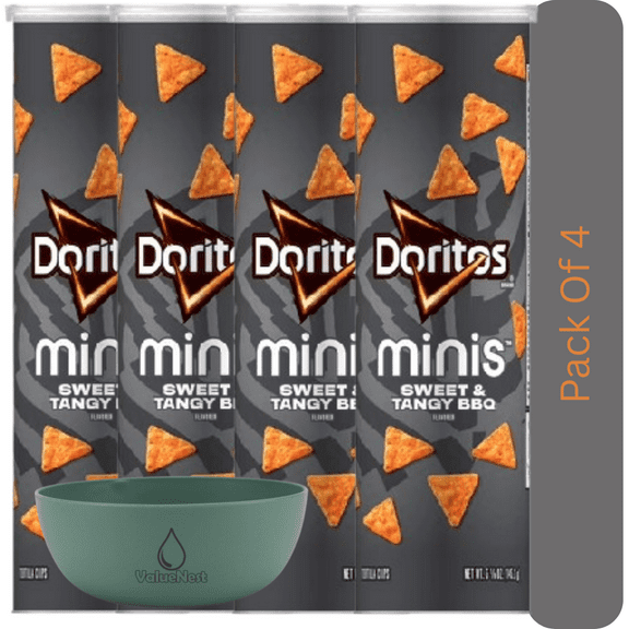 Doritos Minis Sweet & Tangy BBQ Crunchy Tortilla Chips, 5.125 oz Bag With Olive Green Bowl By ValueNest