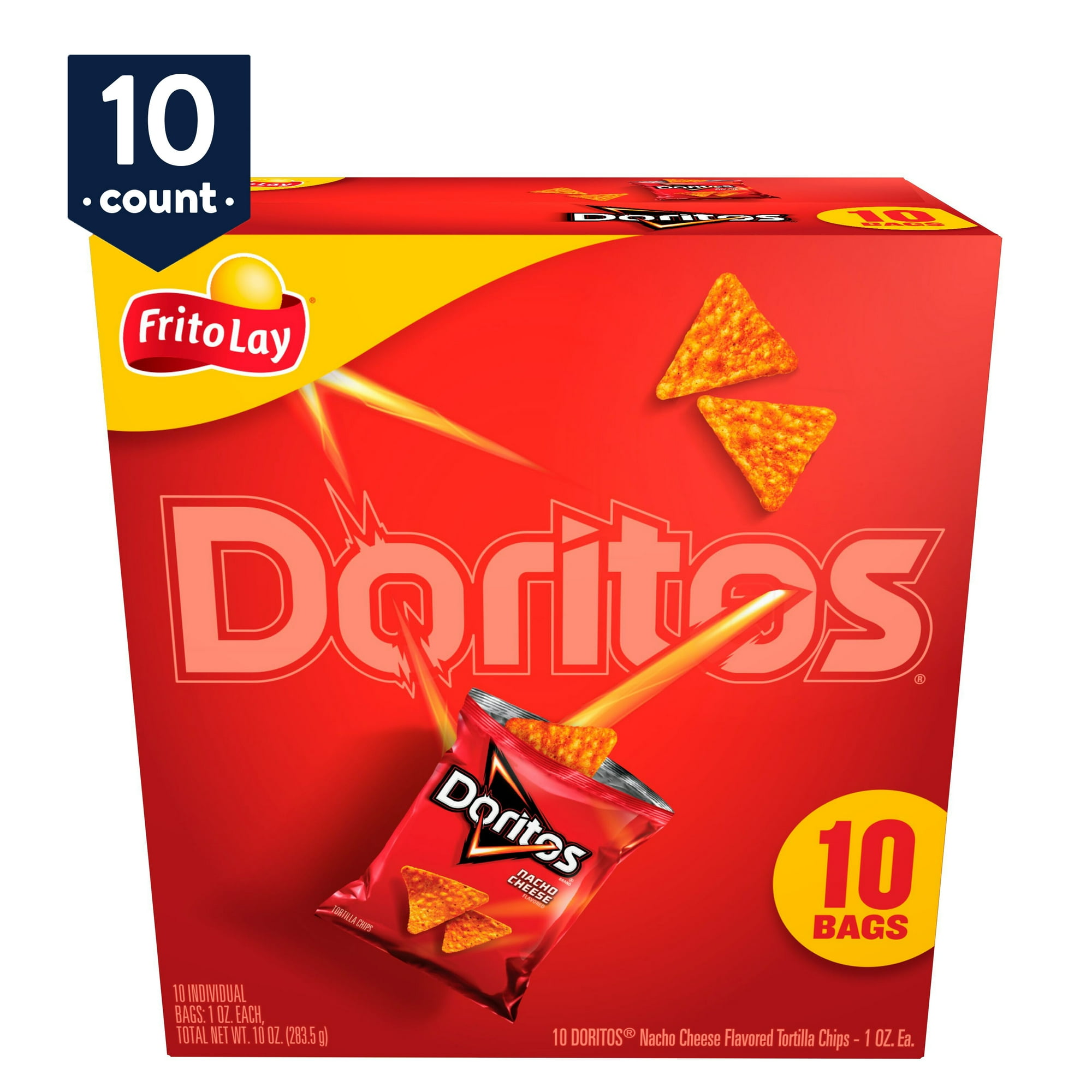 Doritos Nacho Cheese Flavor Tortilla Snack Chips, 1oz Bags, 10 Count Multipack