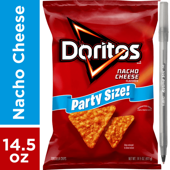 Doritos Nacho Cheese Flavored Tortilla Chips Party Size with pan