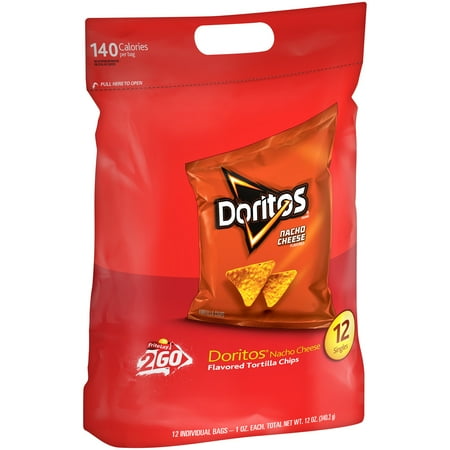 Doritos Nacho Cheese Flavored Tortilla Chips Snack Chips, 1 oz Bags, 12 Count Multipack