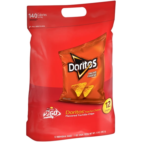 Doritos Nacho Cheese Flavored Tortilla Chips Snack Chips, 1 oz Bags, 12 Count Multipack