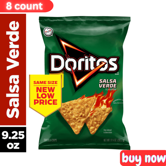 Doritos Salsa Verde Flavored Tortilla Chips 8 Pack, 9.25oz Each Bold, Crispy Corn Snack