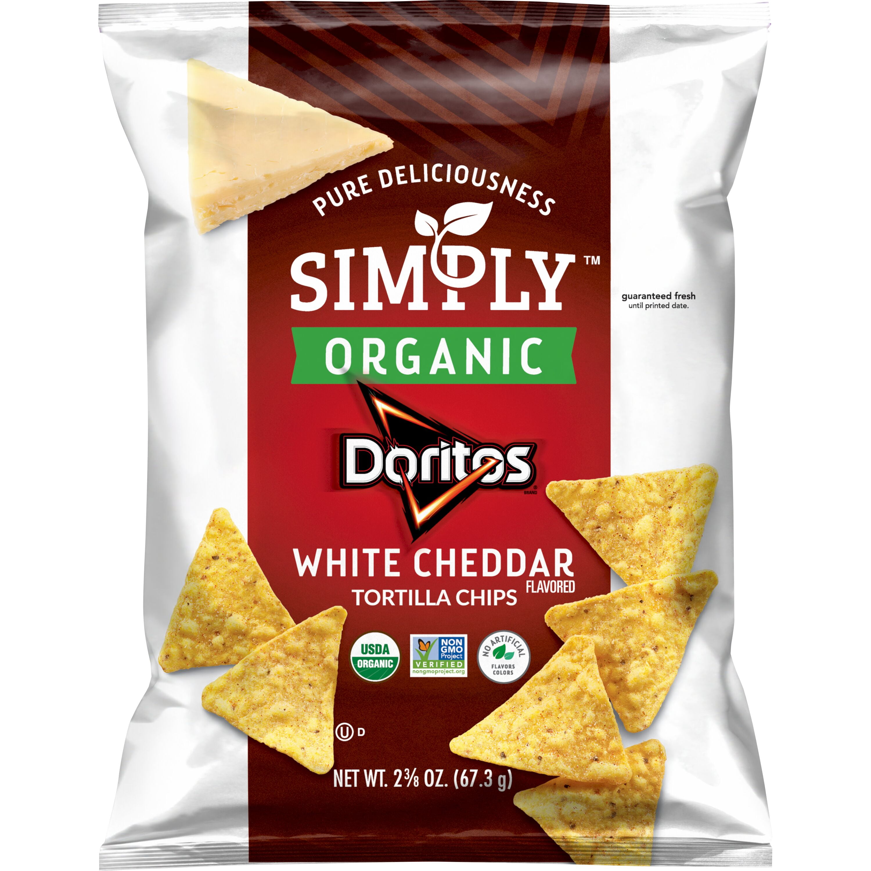 Doritos Simply Organic White Cheddar Flavored Tortilla Chips Snack Chips, 2.375 oz Bag
