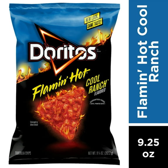Doritos Tortilla Chips, Flamin' Hot Cool Ranch Flavored, 9.25 oz Bag, Snack Chips-Pack Of 6