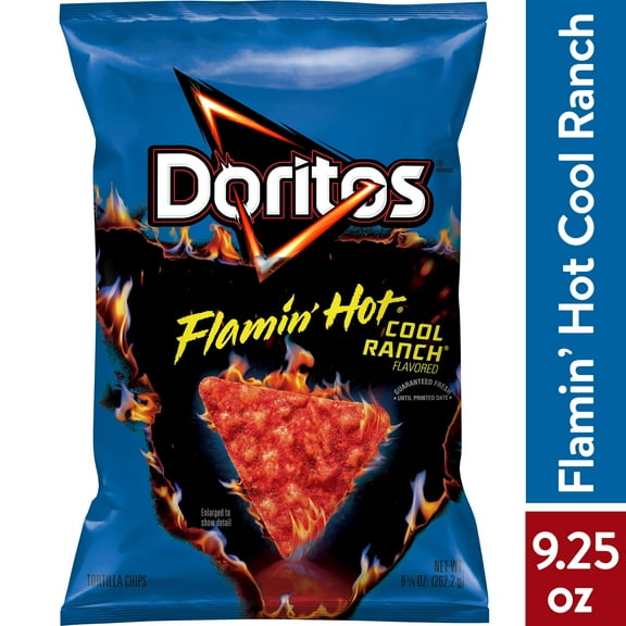 Doritos Tortilla Chips, Flamin' Hot Cool Ranch Flavored, 9.25 oz Bag, Snack Chips